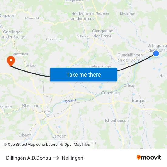 Dillingen A.D.Donau to Nellingen map