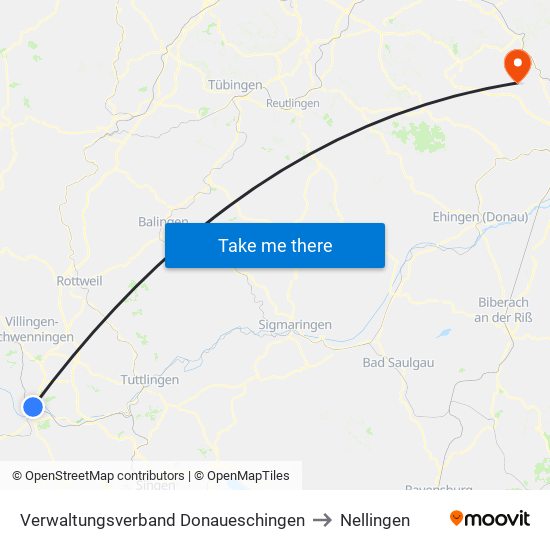 Verwaltungsverband Donaueschingen to Nellingen map