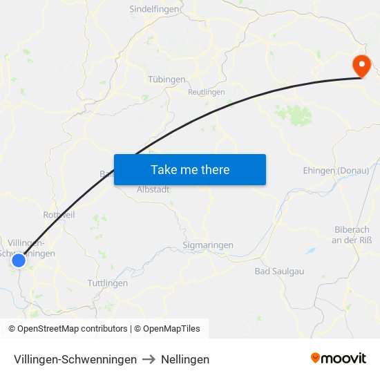 Villingen-Schwenningen to Nellingen map