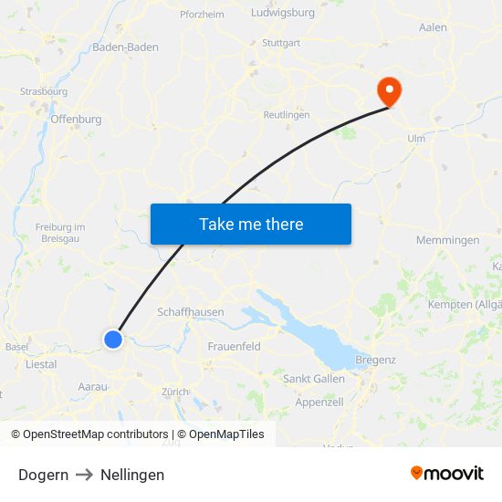 Dogern to Nellingen map