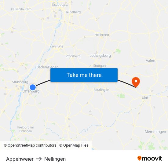 Appenweier to Nellingen map