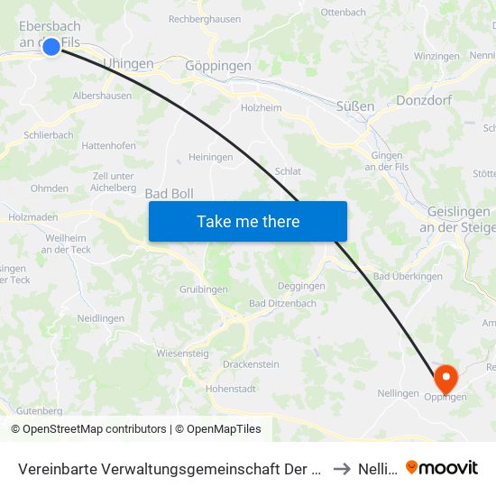 Vereinbarte Verwaltungsgemeinschaft Der Stadt Ebersbach An Der Fils to Nellingen map