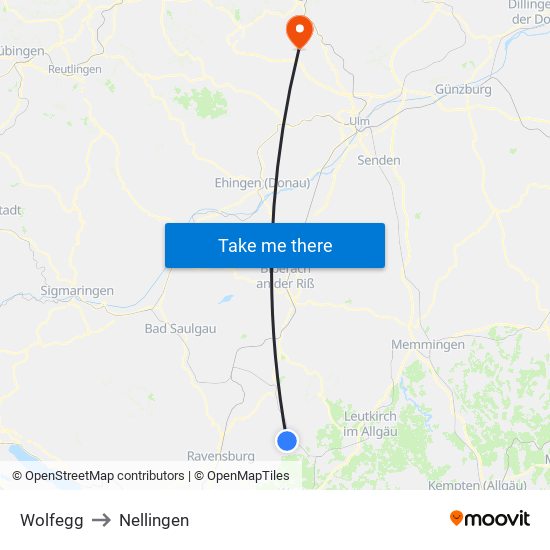 Wolfegg to Nellingen map