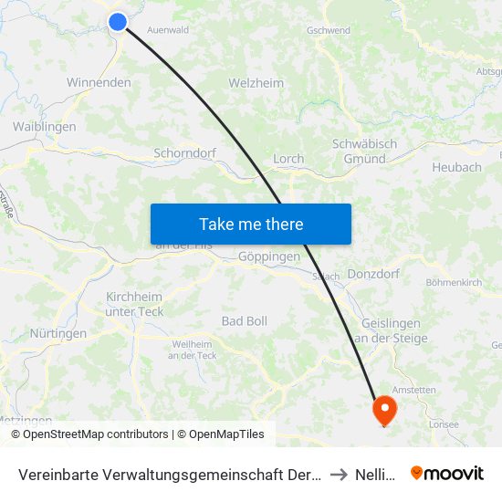 Vereinbarte Verwaltungsgemeinschaft Der Stadt Backnang to Nellingen map