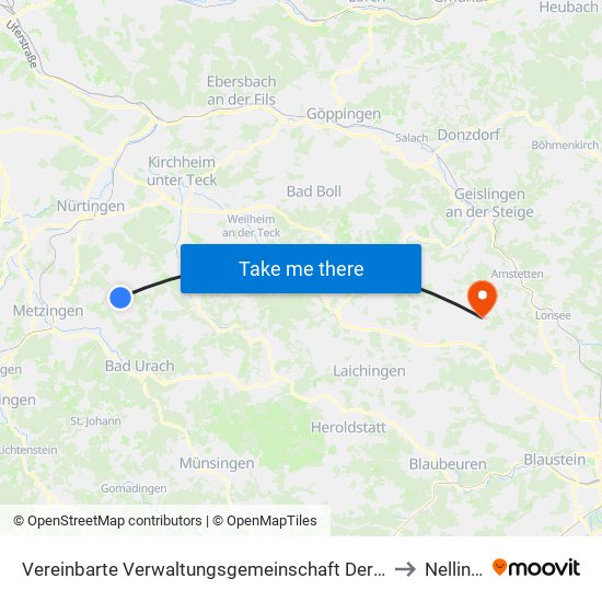 Vereinbarte Verwaltungsgemeinschaft Der Stadt Neuffen to Nellingen map