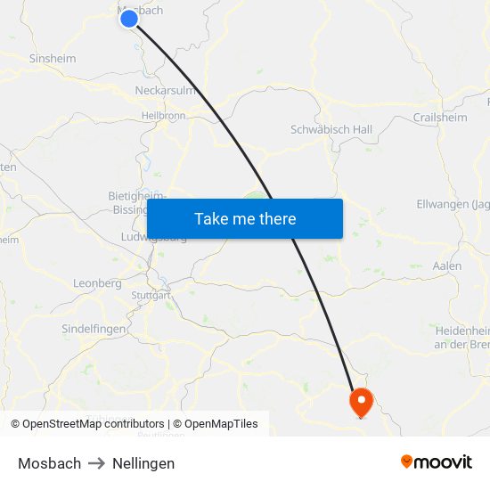 Mosbach to Nellingen map