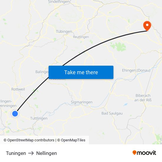 Tuningen to Nellingen map