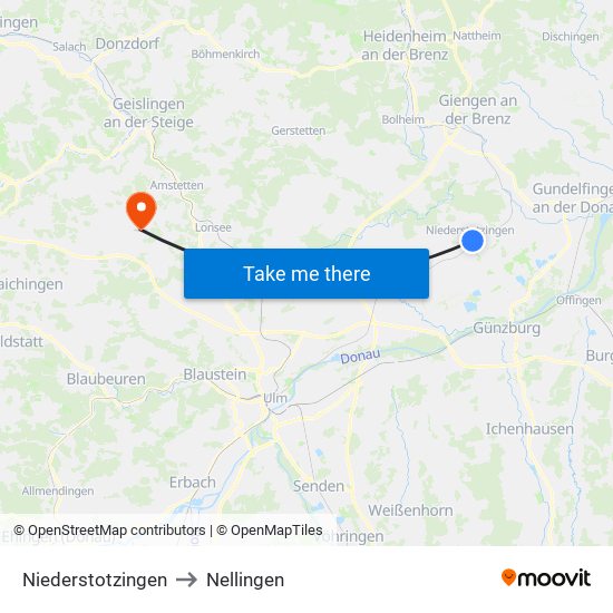 Niederstotzingen to Nellingen map