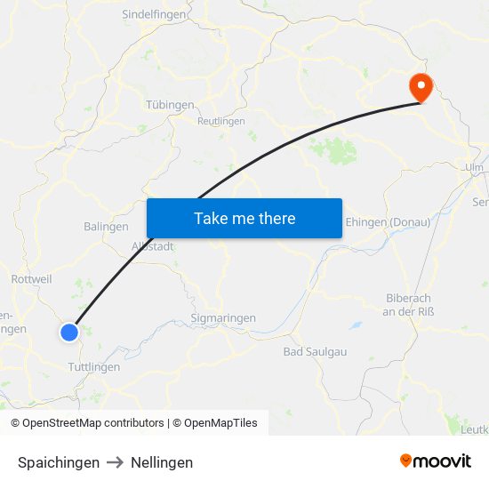 Spaichingen to Nellingen map