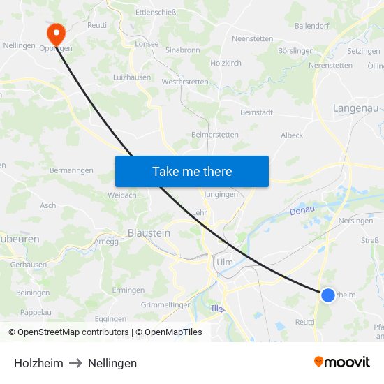 Holzheim to Nellingen map