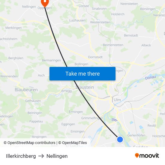 Illerkirchberg to Nellingen map