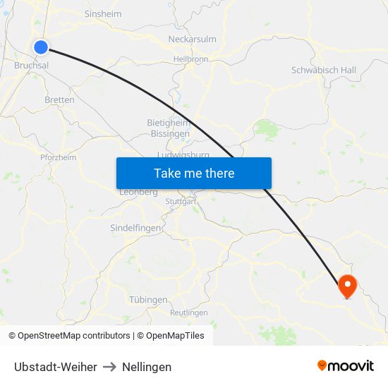 Ubstadt-Weiher to Nellingen map