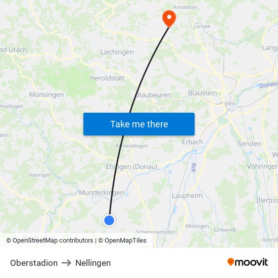 Oberstadion to Nellingen map