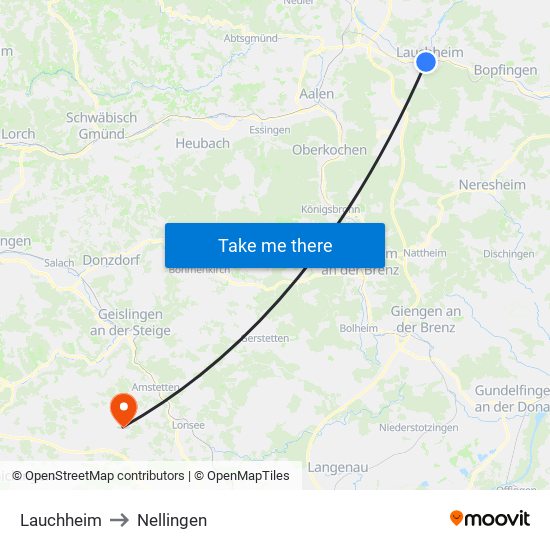 Lauchheim to Nellingen map