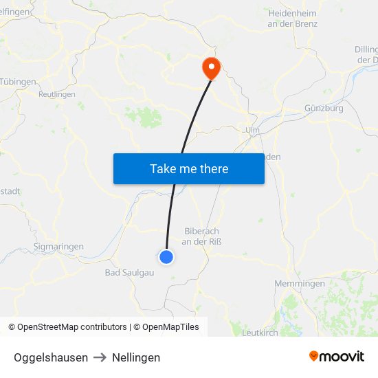 Oggelshausen to Nellingen map
