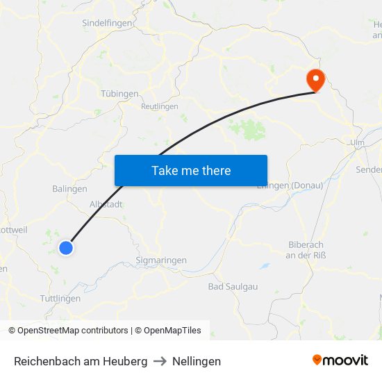 Reichenbach am Heuberg to Nellingen map