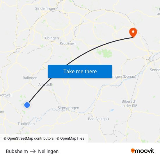 Bubsheim to Nellingen map