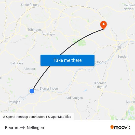 Beuron to Nellingen map
