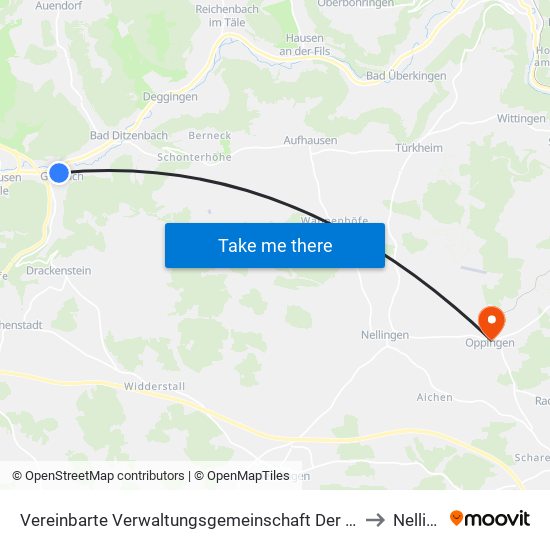 Vereinbarte Verwaltungsgemeinschaft Der Gemeinde Deggingen to Nellingen map