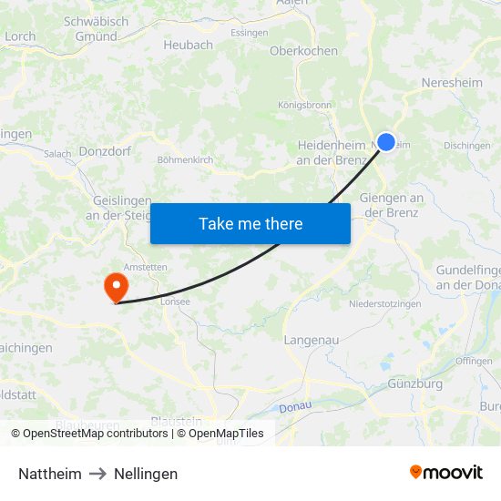 Nattheim to Nellingen map