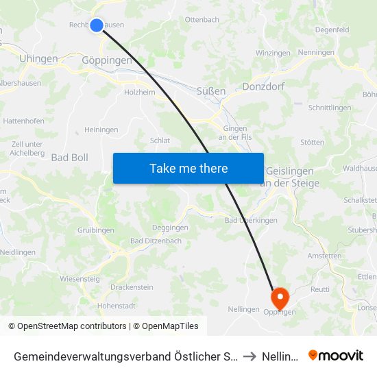 Gemeindeverwaltungsverband Östlicher Schurwald to Nellingen map