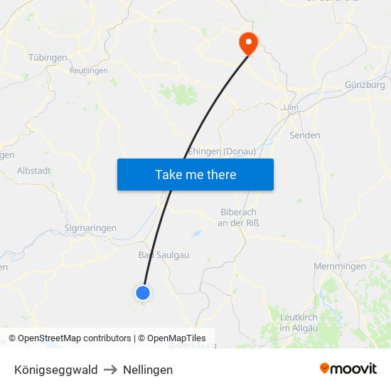 Königseggwald to Nellingen map
