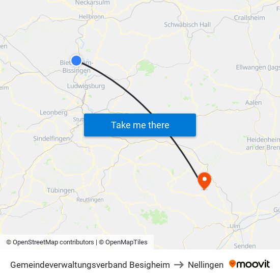 Gemeindeverwaltungsverband Besigheim to Nellingen map