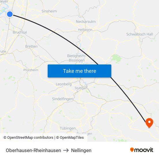 Oberhausen-Rheinhausen to Nellingen map