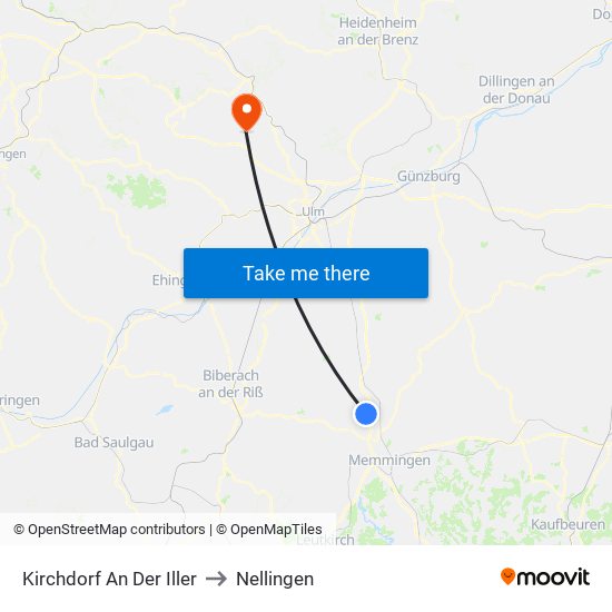 Kirchdorf An Der Iller to Nellingen map