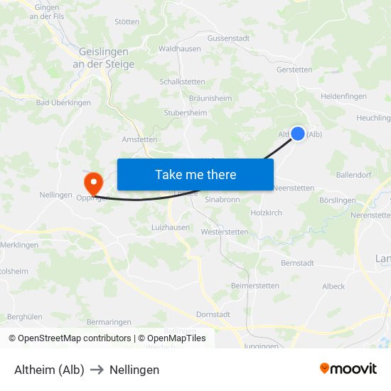 Altheim (Alb) to Nellingen map