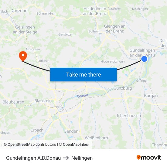 Gundelfingen A.D.Donau to Nellingen map