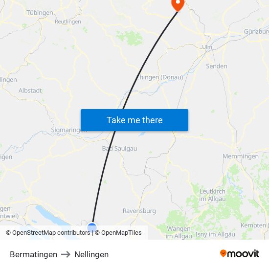 Bermatingen to Nellingen map