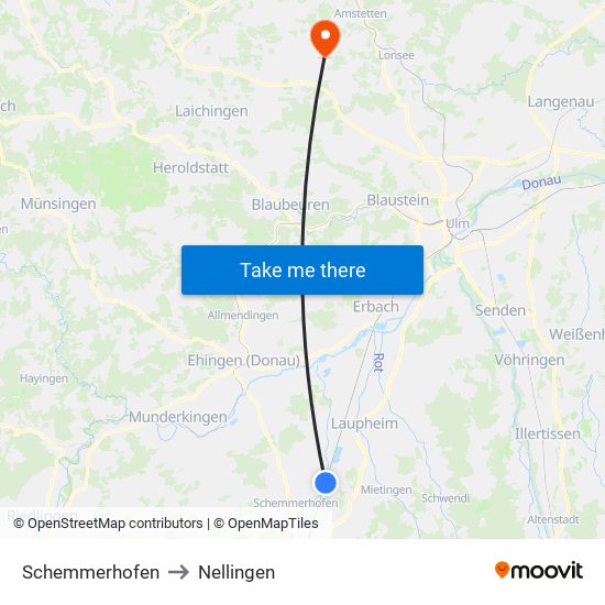 Schemmerhofen to Nellingen map