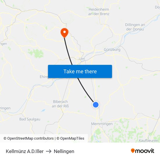Kellmünz A.D.Iller to Nellingen map