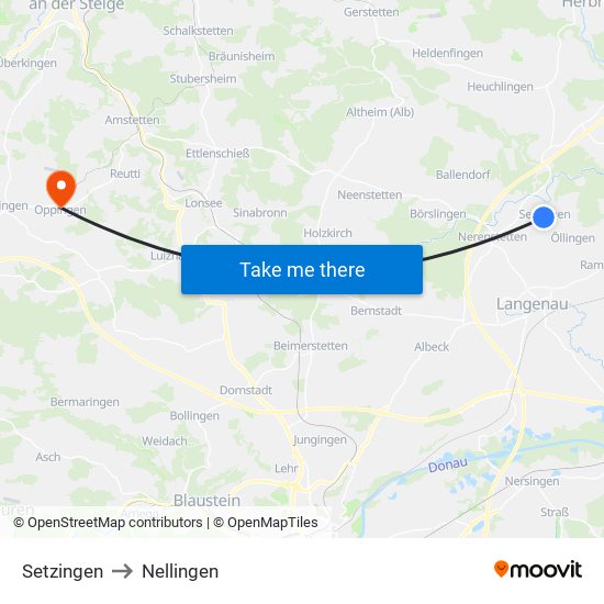 Setzingen to Nellingen map