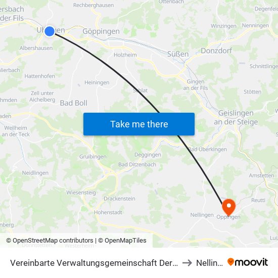 Vereinbarte Verwaltungsgemeinschaft Der Stadt Uhingen to Nellingen map