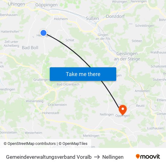 Gemeindeverwaltungsverband Voralb to Nellingen map