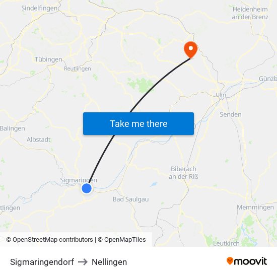 Sigmaringendorf to Nellingen map