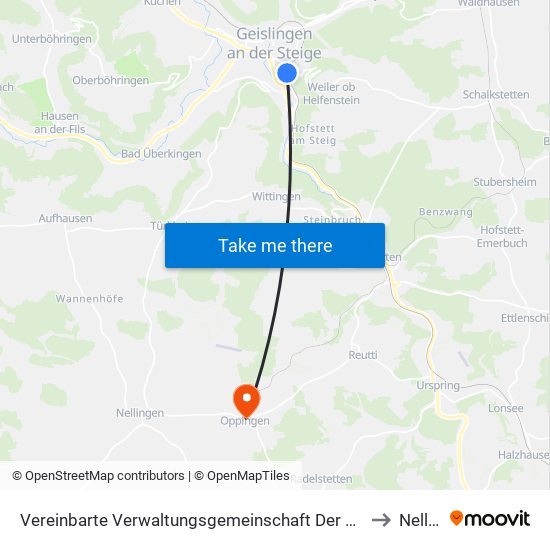 Vereinbarte Verwaltungsgemeinschaft Der Stadt Geislingen An Der Steige to Nellingen map