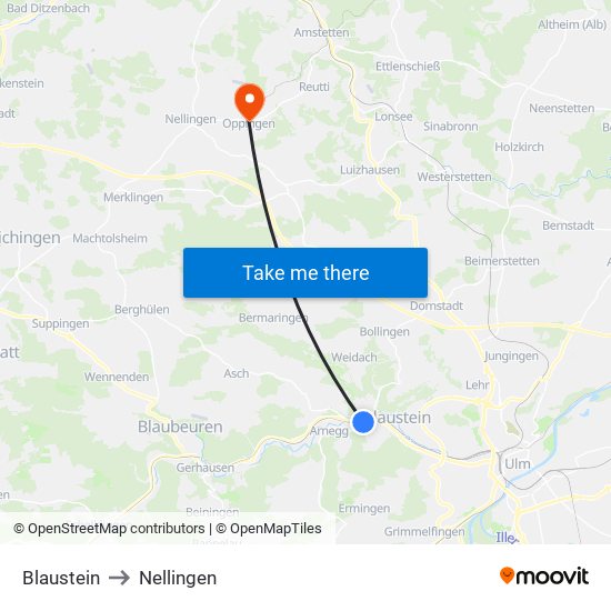 Blaustein to Nellingen map