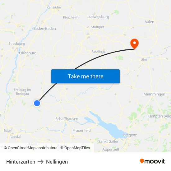 Hinterzarten to Nellingen map