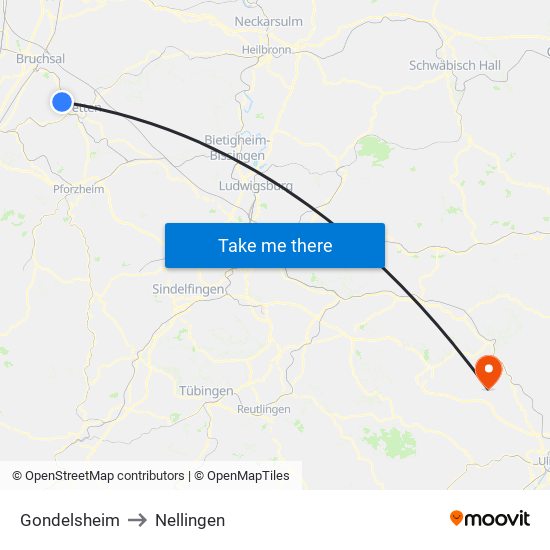 Gondelsheim to Nellingen map