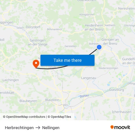 Herbrechtingen to Nellingen map