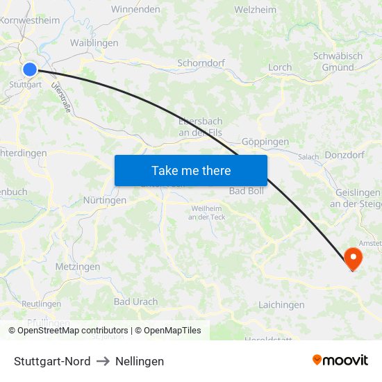 Stuttgart-Nord to Nellingen map
