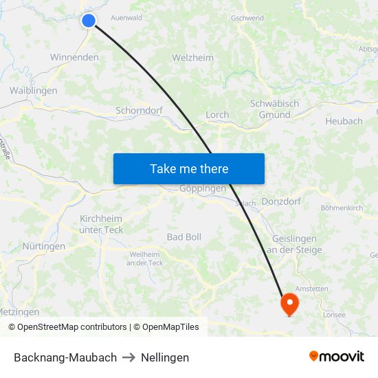 Backnang-Maubach to Nellingen map