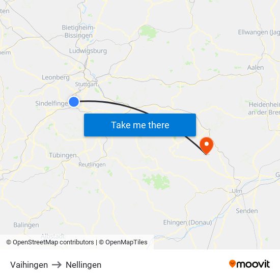 Vaihingen to Nellingen map