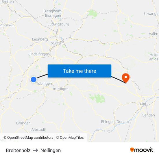 Breitenholz to Nellingen map