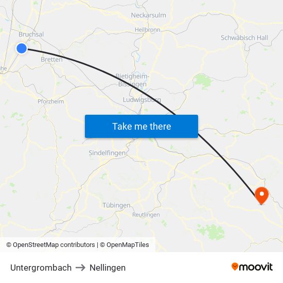 Untergrombach to Nellingen map