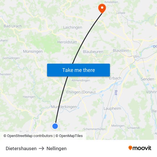 Dietershausen to Nellingen map