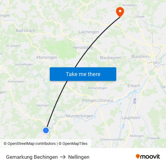 Gemarkung Bechingen to Nellingen map